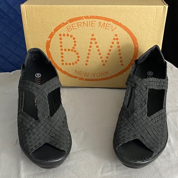 bernie mev. Shoes - NEW IN BOX Bernie Mev Yvonne Black Woven Peep-Toe Wedge ShoesWo size 10(EU41)